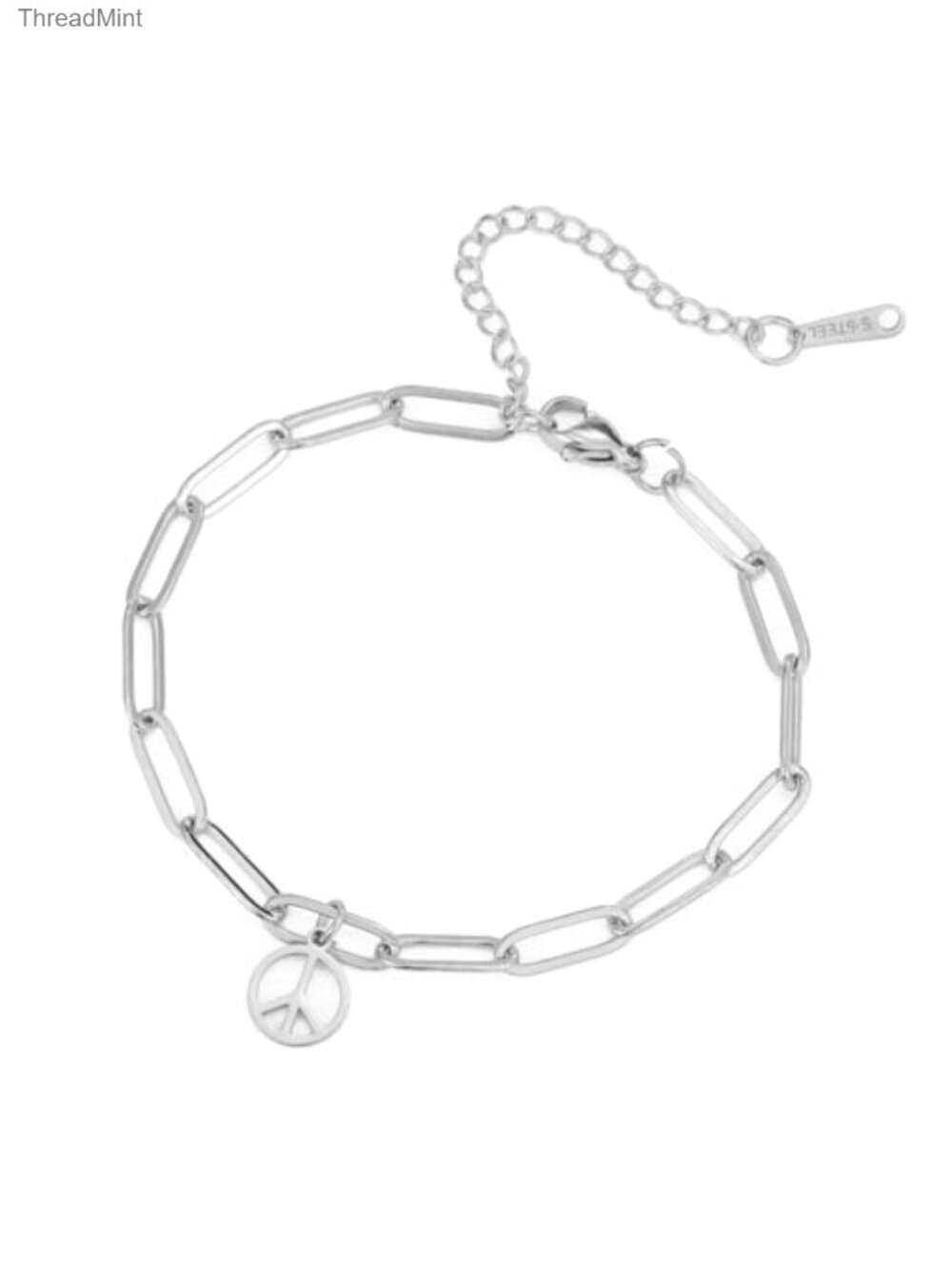Peace Sign Stainless Steel Paperclip Chain Bracelet Anklet Hippie 60s 70s Party